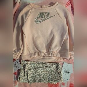 Nike Pink Cropped Sweatshirt with Green Tone Camo Leggings